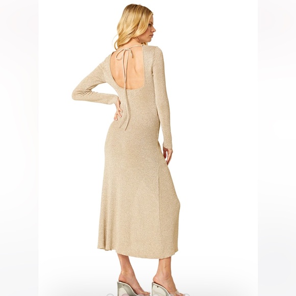 NWT Misa Los Angles Metallic Gold Beige Knit Cut Out Midi Sweater Dress - Picture 3 of 13